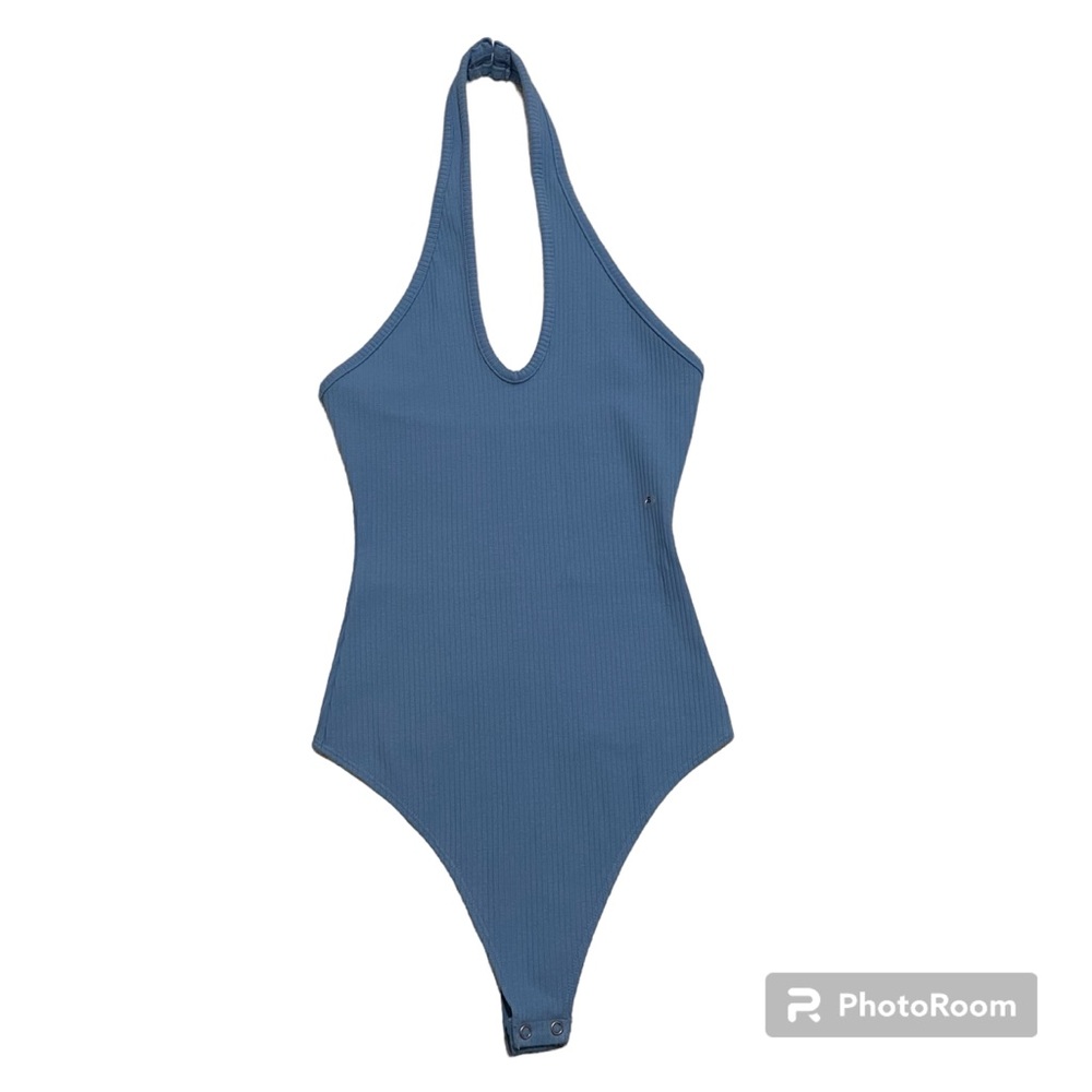 American Eagle Baby Blue Halter Bodysuit Top